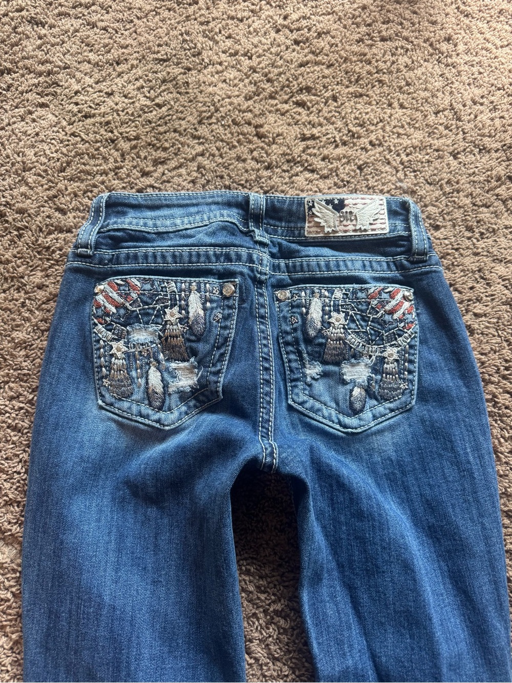 Miss Me Embellished Blue Women's Jeans with Dreamcatcher Pocket Detail